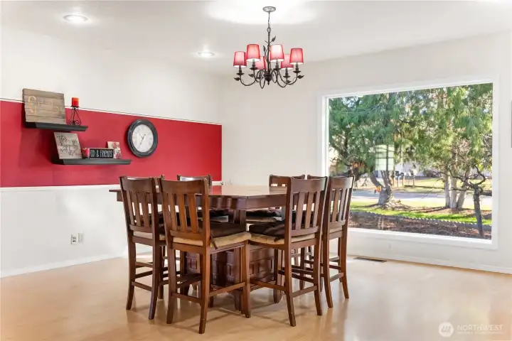 Dining room with newly added large picture window