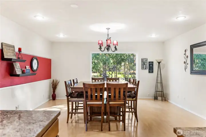 Dining room with newly added large picture window