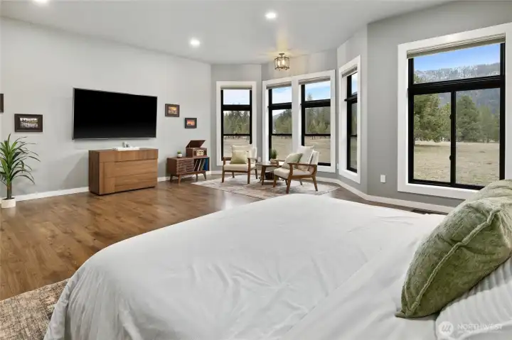 Wake up to breathtaking mountain views and abundant natural light in this serene primary retreat. Wake up to breathtaking mountain views and abundant natural light in this serene primary retreat.