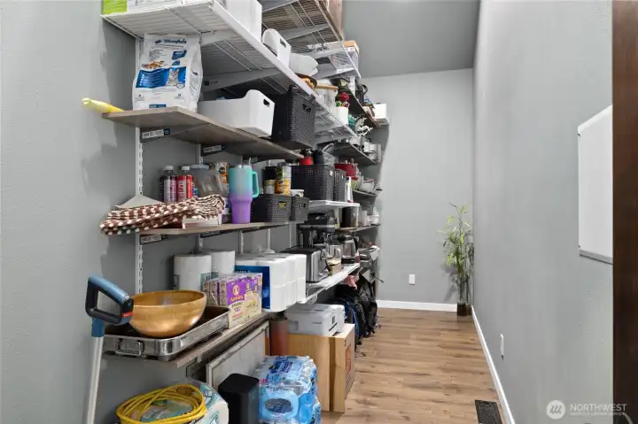 Generous walk-in pantry provides exceptional storage and organization space rarely found in today’s homes. Generous walk-in pantry provides exceptional storage and organization space rarely found in today’s homes.