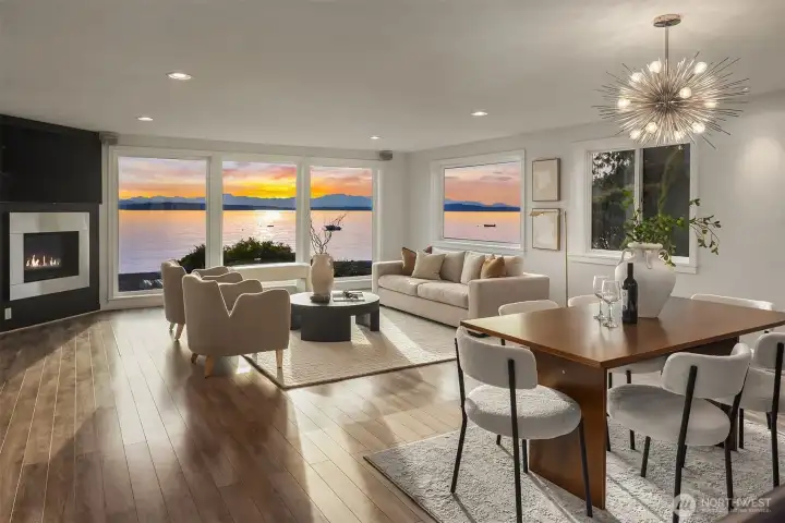 The home was fully re-imagined for comfort and aesthetics with an open concept and picture windows flowing into the striking views.