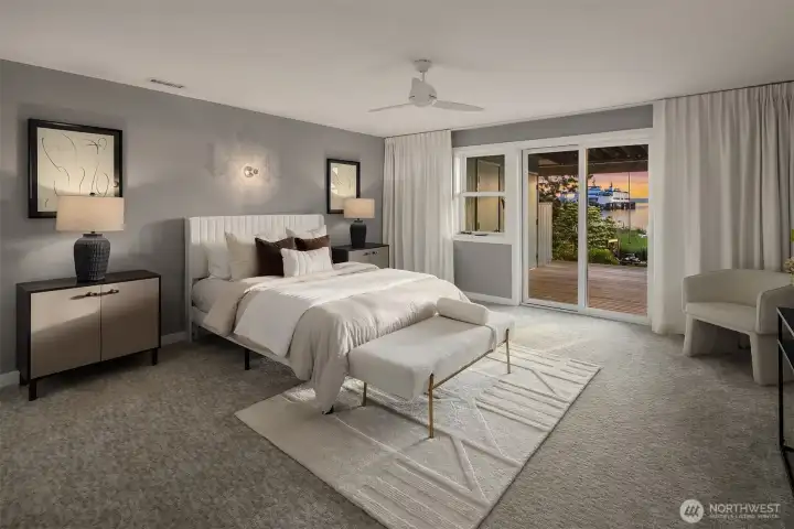Sizable primary ensuite opening with its own deck