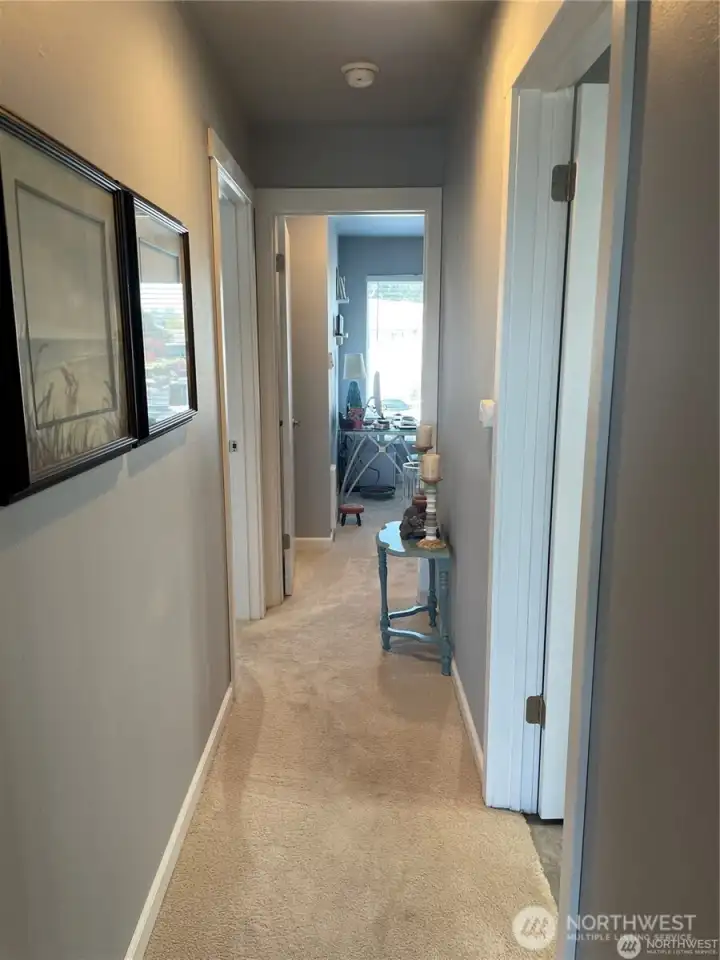 The hallway to the bedrooms and bathroom