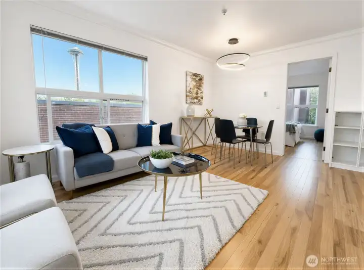 View of space needle from the living room