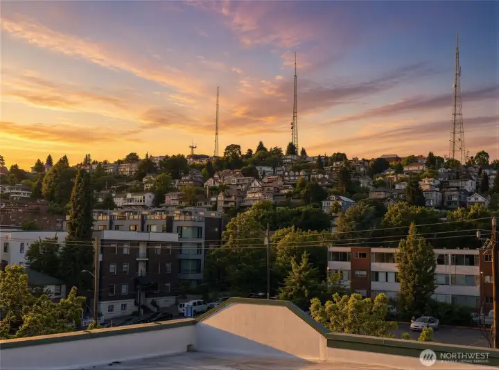 City views from rooftop deck
