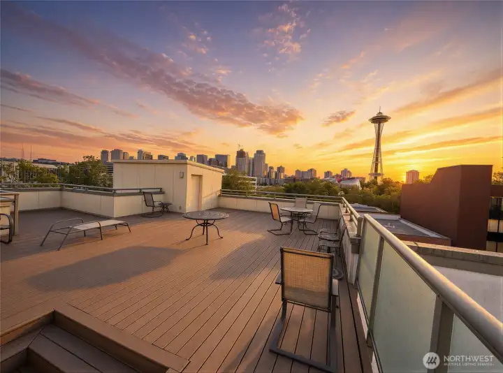 Space Needle view from rooftop deck