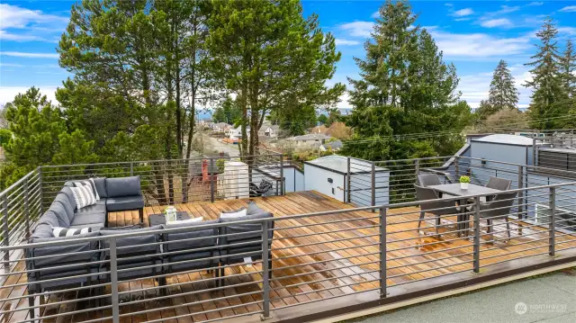 The rooftop deck has a gas barbecue or heater outlet as well as a hose bib and features great views of Mt Rainier as well as filtered views of the Puget Sound and Olympics.