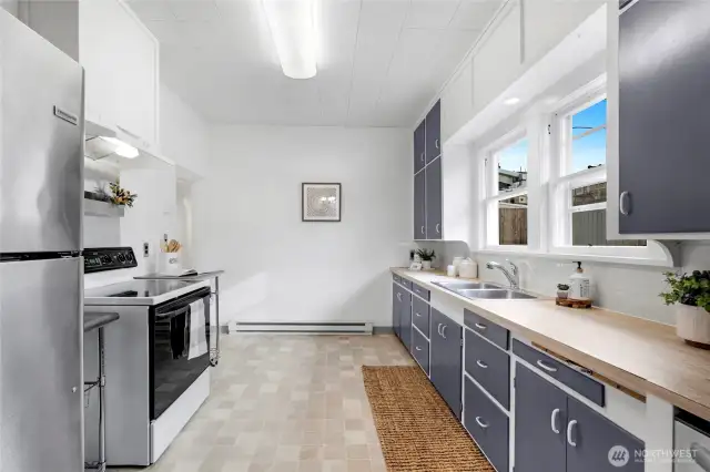 Large kitchen with high ceilings