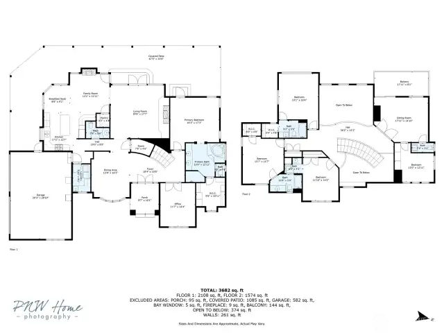 Dimensional Floor plan of both floors, approximate in room size and square footage.