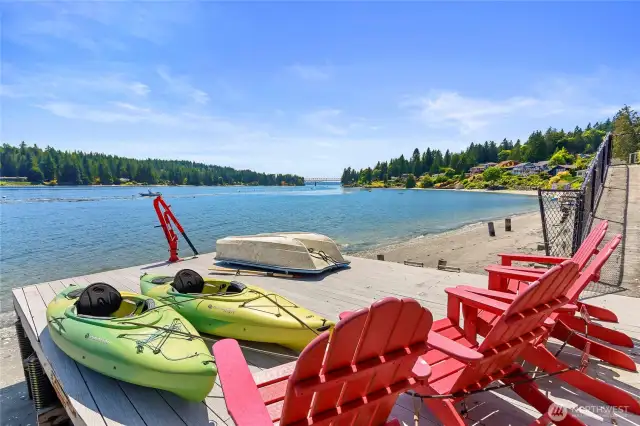 ...a great place to soak up the sun!  The moorage buoy for this property is too small to see in the photo, but it is left of the red davit in this photo.