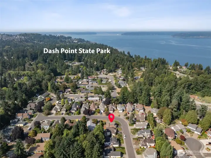 The home is minutes away from Dash Point Park