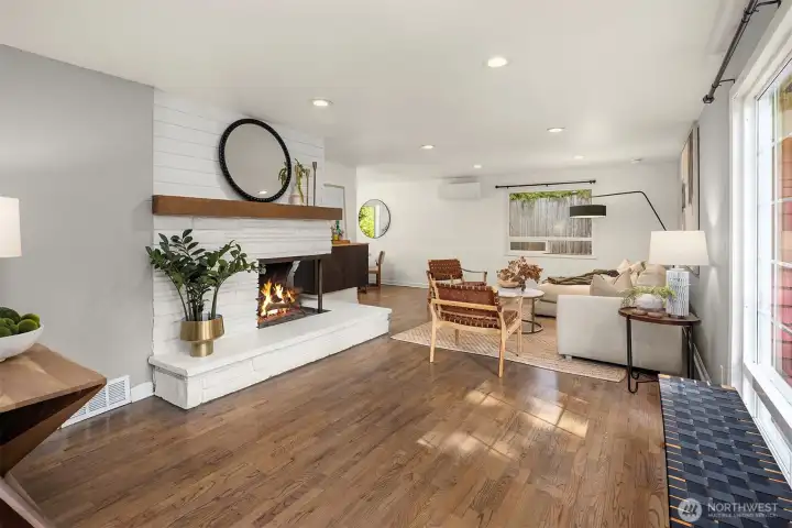 Hardwood floors throughout. Wood burning fireplace