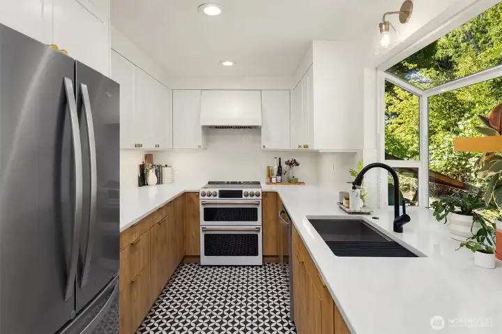 Stylish, remodeled kitchen, with GE Cafe stove
