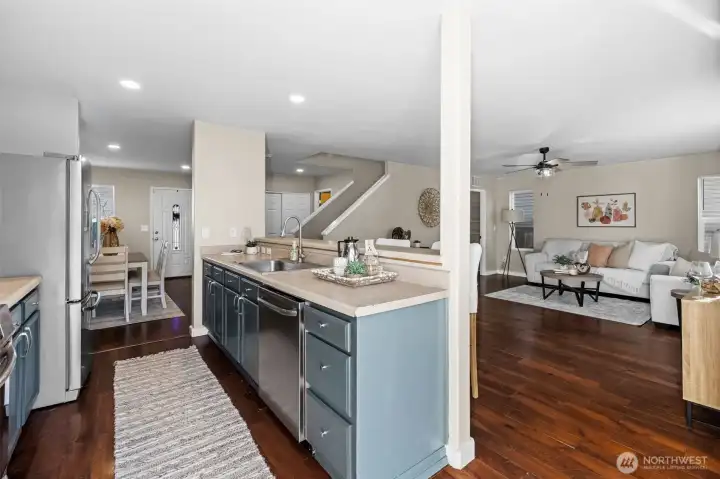 Stainless appliances, open concept kitchen