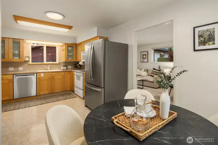 Fresh herbs from the garden are just steps away.