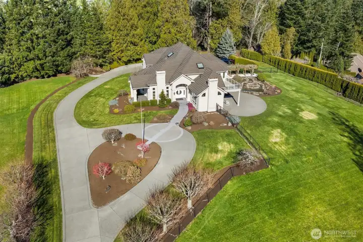 Lots of architectural curves in the landscape and hardscape. A view from overhead shows the thoughtful design.