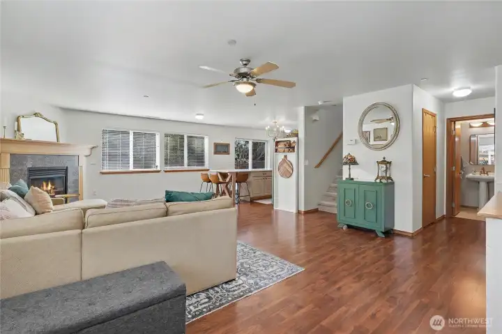 Corner gas fireplace for cozy winters.