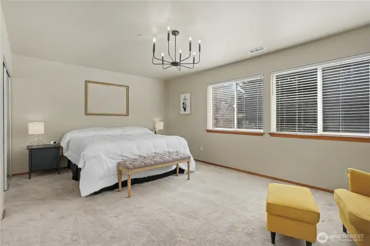 Primary suite is large enough to accommodate king sized furniture set.