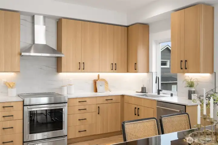 Functional and stylish kitchen layout, designed for both aesthetic appeal and culinary utility.