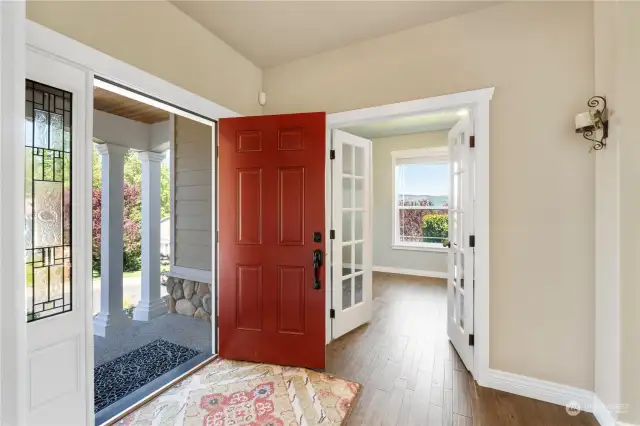 Custom painted entry, leading into the den-office with amazing views of the terrain.