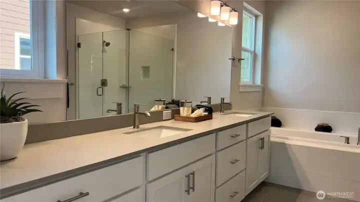 Primary bth, qtz counters, tile floor and shower.