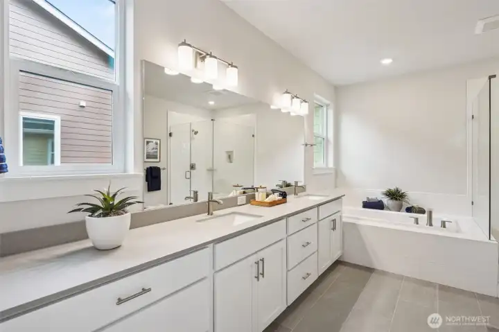 Primary bth, qtz counters, tile floor and shower.