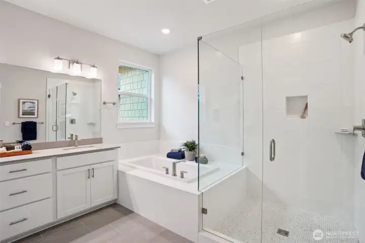 Primary soaking tub and shower