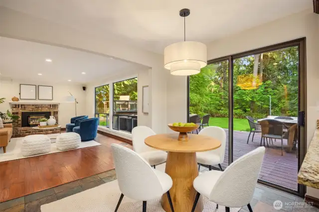 This wonderful space seamlessly flows to the expansive deck and outdoor entertaining areas.