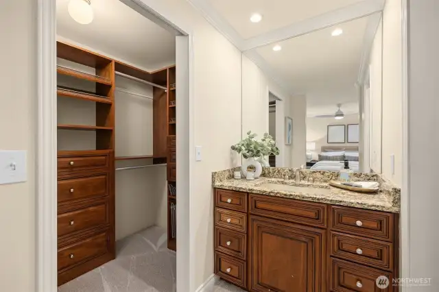 Primary bathroom and walk-in-closet.