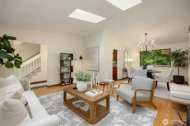 Spacious living room and dining room.