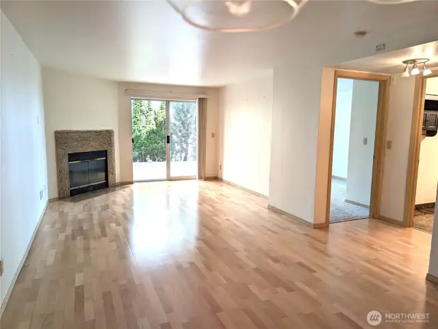 Wood burning fireplace.