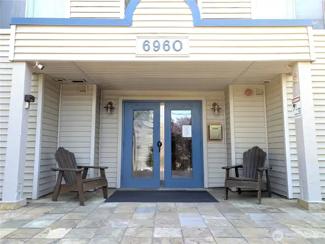 Building A entrance w/security monitoring.