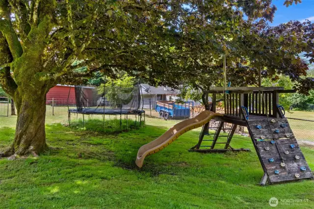 Play set and trampoline can stay with house