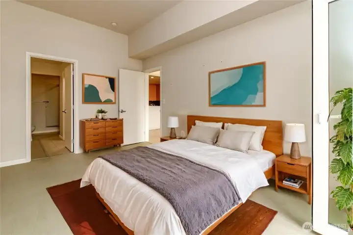 Variations of the large primary bedroom with top floor patio/deck.