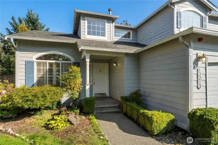Front entry with established landscaping