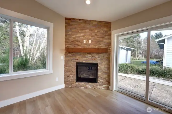 Propane Fireplace, covered patio outside slider