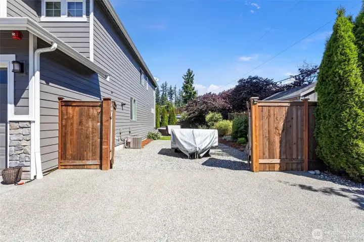 View of gated RV parking.  Wired for generator.