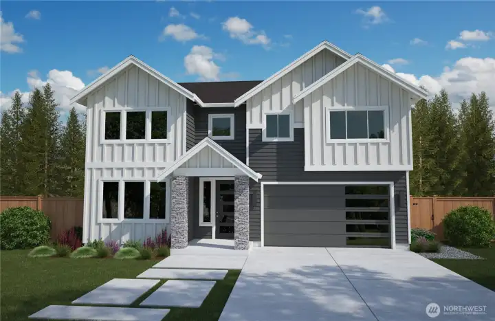 The Sundrift – MAIN FLOOR Living! This 2,374 sq ft home features a soaring two-story entry, 10-ft ceilings, and a main-floor primary suite for ultimate comfort. Upstairs offers a private mini suite and a loft or upgrade to another bedroom.  The plan is a 3bed/3.25 baths with refined finishes that blend modern design with timeless style.