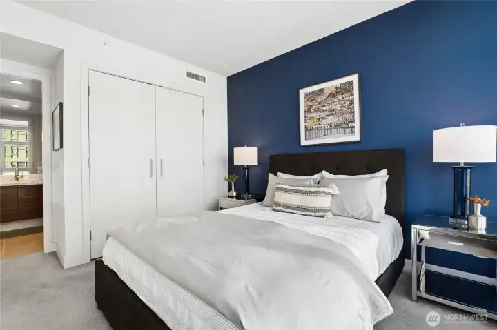 Another angle of your primary suite to the double door closets & primary bath.