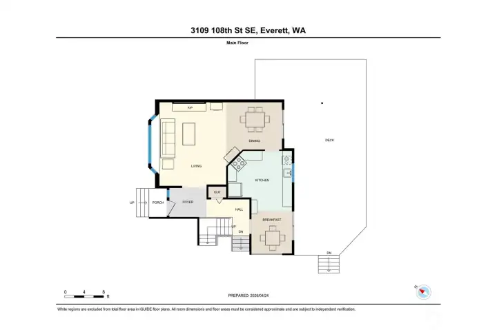 Main level of home with entry, living area, dining and kitchen
