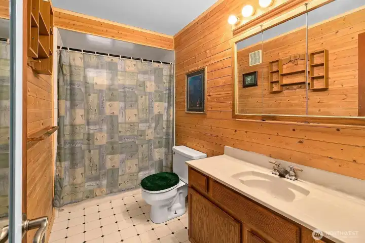 Upstairs primary bathroom. Upstairs primary bathroom.