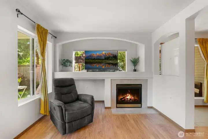 Living room with gas fire place