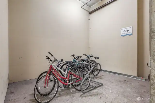 Bike storage in the secure garage.