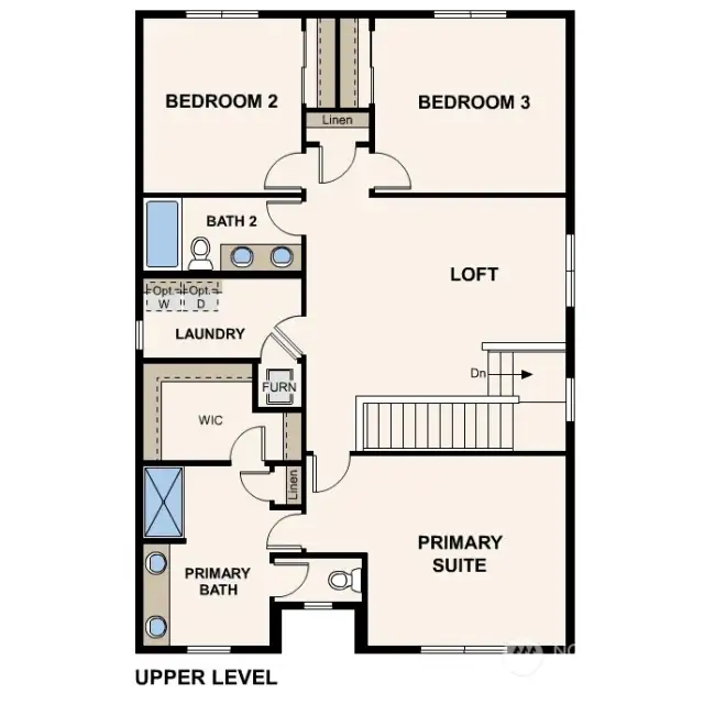 Shelby Upper Floor - Marketing Rendering - may vary per location  The photos are of a model and may not have the same finishes/colors/upgrades as the home