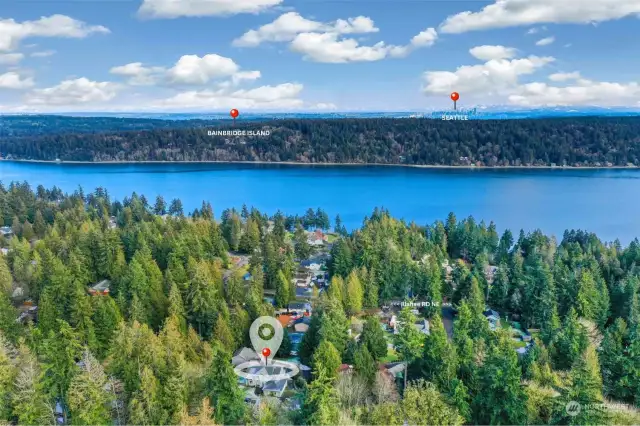 This is a great image showing the home’s location to Bainbridge Island. You can even spot Seattle in the background.