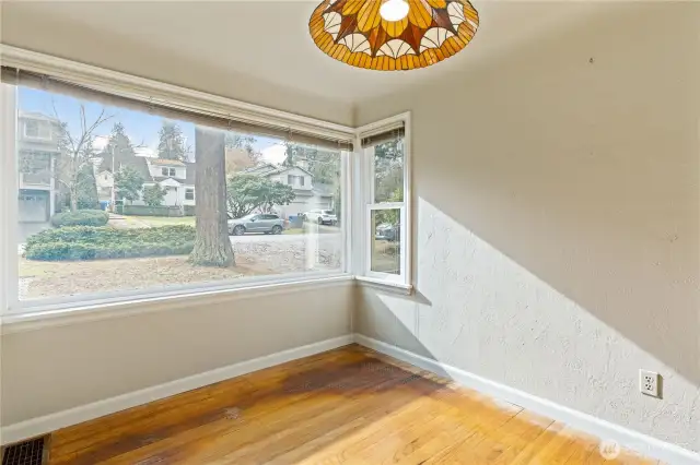 Windows on three sides of the dining room