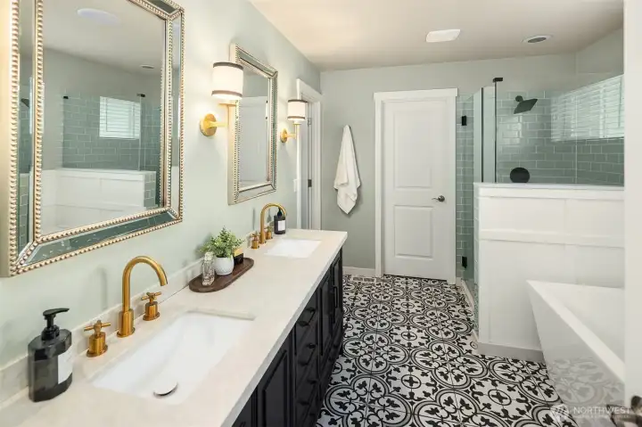 Totally updated Primary Bath with soak in tub and 2 WIC