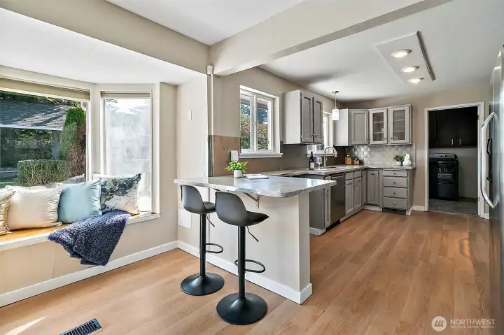 Living room flows into the kitchen