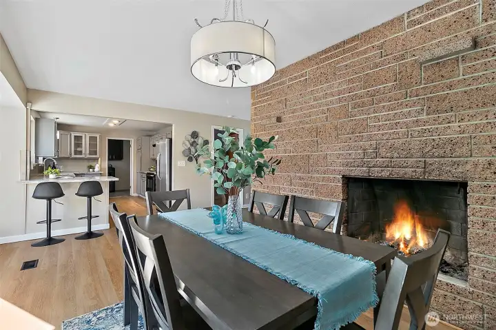 Cozy wood burning fireplace