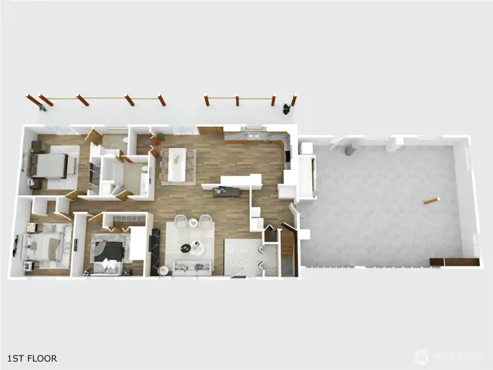 Upstairs 3D Floorplan with flooring and staged options